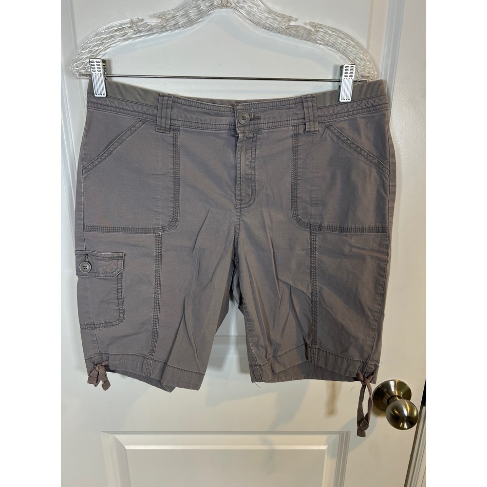 LL Bean Womens Cargo Shorts Gray Cotton Stretch Petite Size 12P